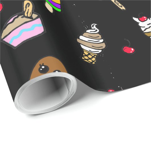 アイスお洒落クリームとさくらんぼ誕生日 ラッピングペーパー (ロールコーナー)