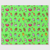 アイスお洒落クリームとさくらんぼ誕生日 ラッピングペーパー (フラット)