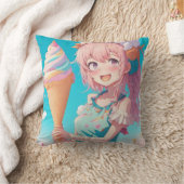 アイスお洒落クリームコーン付きアニメ少女 クッション (ブランケット)