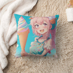 アイスお洒落クリームコーン付きアニメ少女 クッション