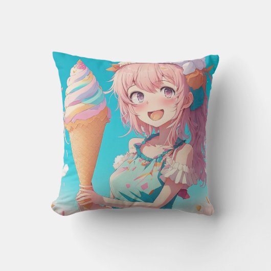アイスお洒落クリームコーン付きアニメ少女 クッション (正面)