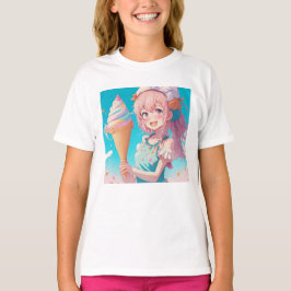 アイスお洒落クリームコーン付きアニメ少女 Tシャツ