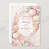 アイスお洒落クリームピンクヴィンテージ 招待状 (正面/裏面)