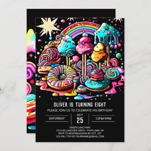 アイスお洒落クリーム誕生日 招待状 (正面/裏面)