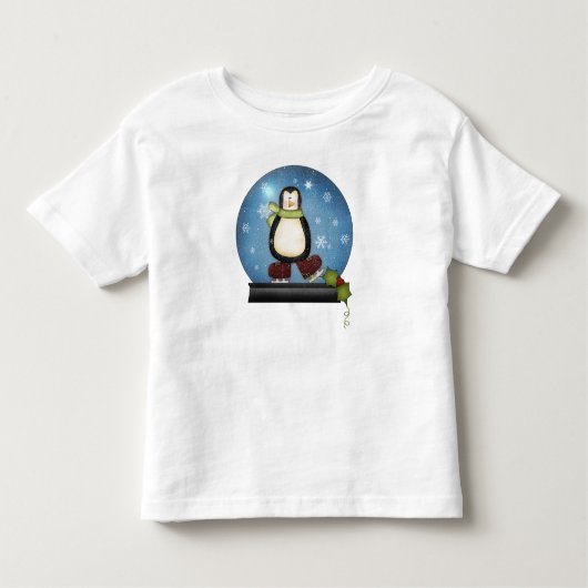 アイスお洒落スケートで滑るペンギンスノーグローブ トドラーTシャツ (正面)