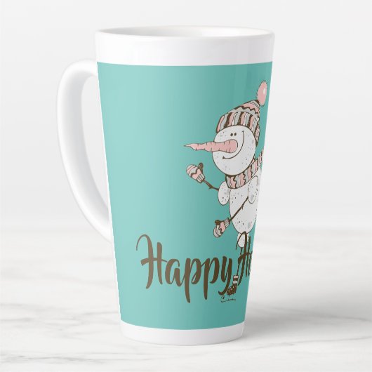 アイスお洒落スケートで滑る雪だるまのカスタマイズ カフェラテマグ (左アングル)