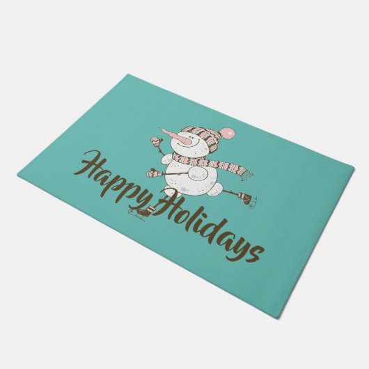 アイスお洒落スケートで滑る雪だるまのカスタマイズ ドアマット (アングル)