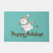 アイスお洒落スケートで滑る雪だるまのカスタマイズ ドアマット (正面)