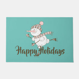 アイスお洒落スケートで滑る雪だるまのカスタマイズ ドアマット