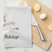 アイスお洒落スケートで滑る雪だるま キッチンタオル (四つ折り)