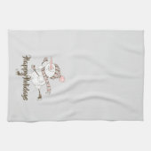 アイスお洒落スケートで滑る雪だるま キッチンタオル (横)