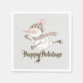 アイスお洒落スケートで滑る雪だるま スタンダードカクテルナプキン (正面)