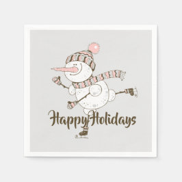 アイスお洒落スケートで滑る雪だるま スタンダードカクテルナプキン