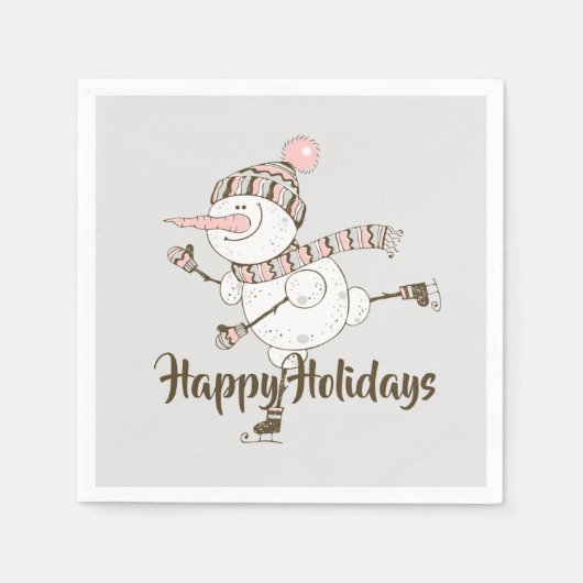 アイスお洒落スケートで滑る雪だるま スタンダードカクテルナプキン (正面)