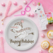 アイスお洒落スケートで滑る雪だるま ペーパープレート (パーティー)