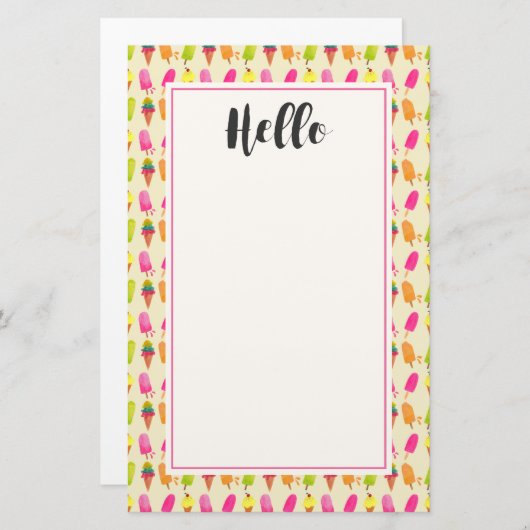 アイスとアイスのカラフル夏の模様 便箋 (正面/裏面)