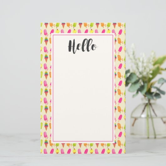 アイスとアイスのカラフル夏の模様 便箋 (スタンド正面)