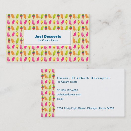 アイスとアイスのカラフル夏の模様 名刺 (正面/裏面)