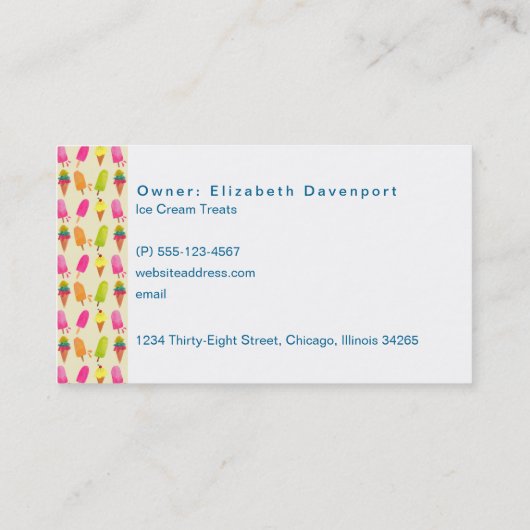アイスとアイスのカラフル夏の模様 名刺 (裏面)