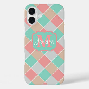 アイスの色のチェック柄 オリジナルデザイン iPhone 16 PLUSケース