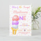 アイスはこちらスクープ女の子1歳の誕生日。 招待状 (スタンド正面)