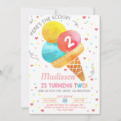 アイスはこちらスクープ女の子2歳の誕生日。 招待状 (正面)