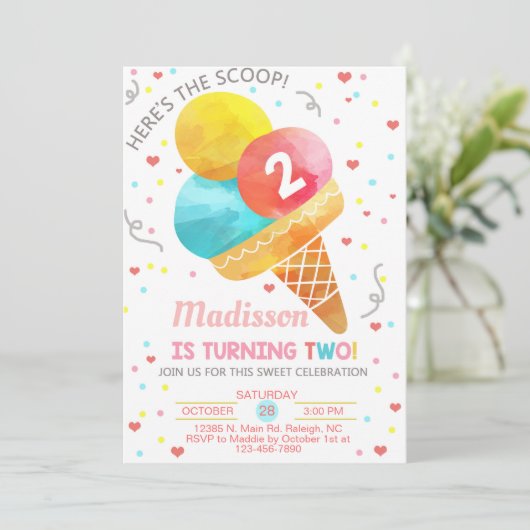 アイスはこちらスクープ女の子2歳の誕生日。 招待状 (スタンド正面)