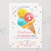アイスはこちらスクープ女の子2歳の誕生日。 招待状 (正面/裏面)