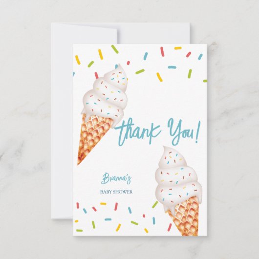 アイスはこちらスクープ赤ちゃんシャワー サンキューカード (正面)