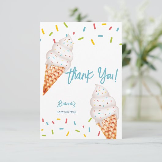 アイスはこちらスクープ赤ちゃんシャワー サンキューカード (スタンド正面)