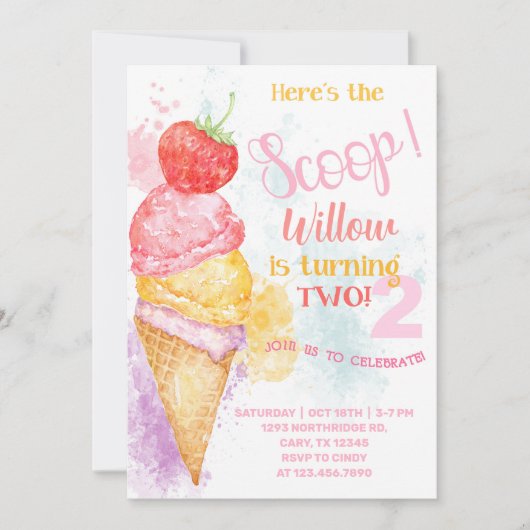 アイスはこちらスクープ2回目の誕生日の招待状 招待状 (正面)