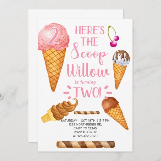 アイスはこちらスクープ2回目の誕生日の招待状 招待状 (正面/裏面)
