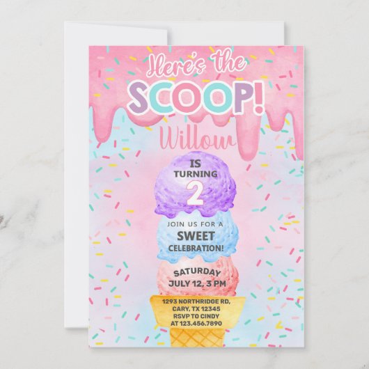 アイスはこちらスクープ2回目の誕生日の招待状 招待状 (正面)