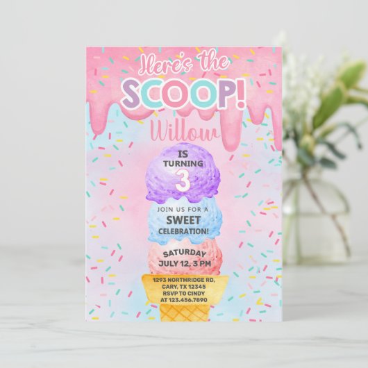 アイスはこちらスクープ3回目の誕生日の招待状 招待状 (スタンド正面)