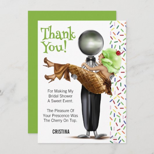 アイスをすくったようなサプライズ！ウェディングシャワーのお礼 サンキューカード (正面/裏面)