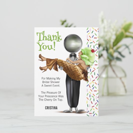 アイスをすくったようなサプライズ！ウェディングシャワーのお礼 サンキューカード (スタンド正面)