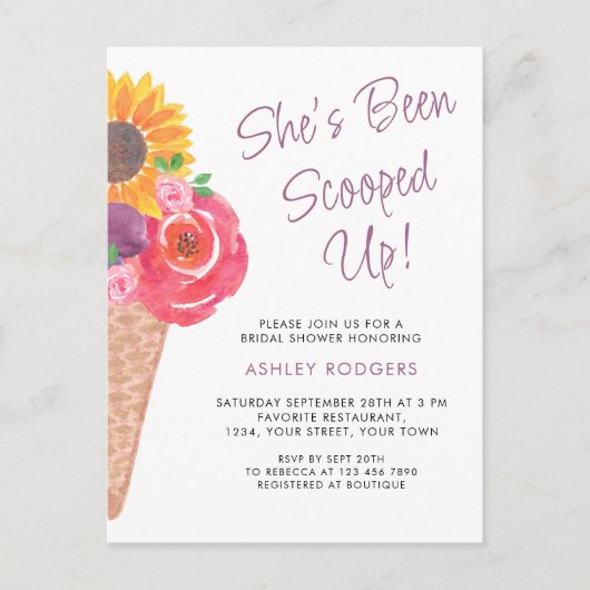 アイスをスクープされたブライダルシャワー インビテーションポストカード (正面)