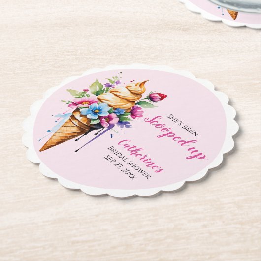 アイスをスクープされたブライダルシャワー ペーパーコースター (アングル)