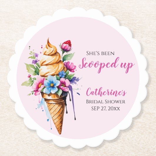 アイスをスクープされたブライダルシャワー ペーパーコースター (正面)