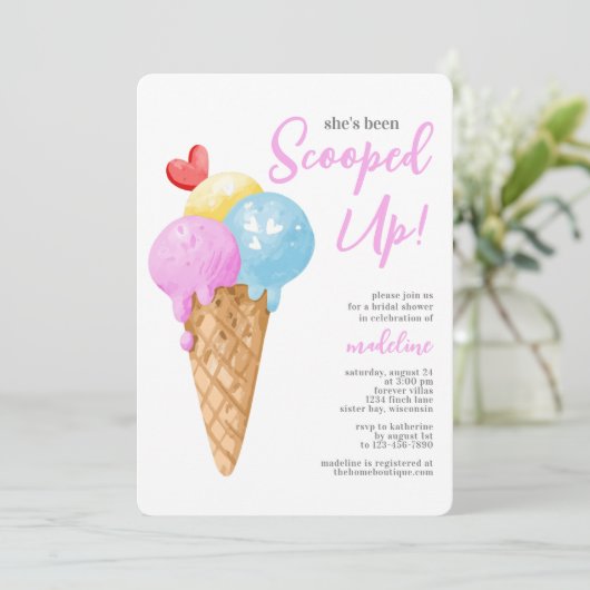 アイスをスクープされたブライダルシャワー 招待状 (スタンド正面)