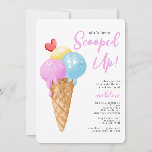 アイスをスクープされたブライダルシャワー 招待状 (正面)