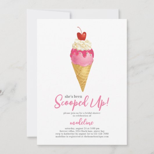 アイスをスクープされたブライダルシャワー 招待状 (正面)