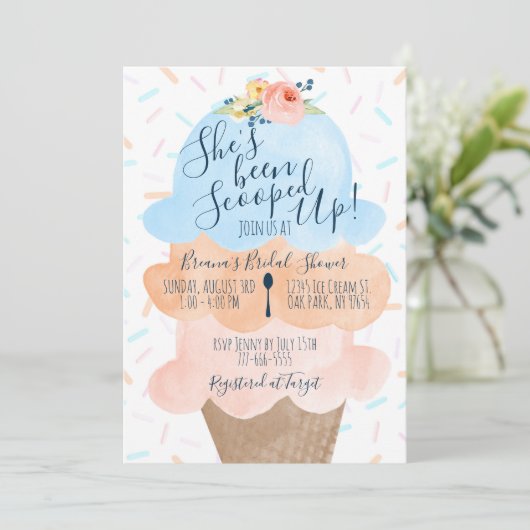 アイスをスクープされたブライダルシャワー 招待状 (スタンド正面)