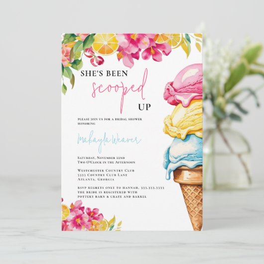 アイスをスクープされたブライダルシャワー 招待状 (スタンド正面)