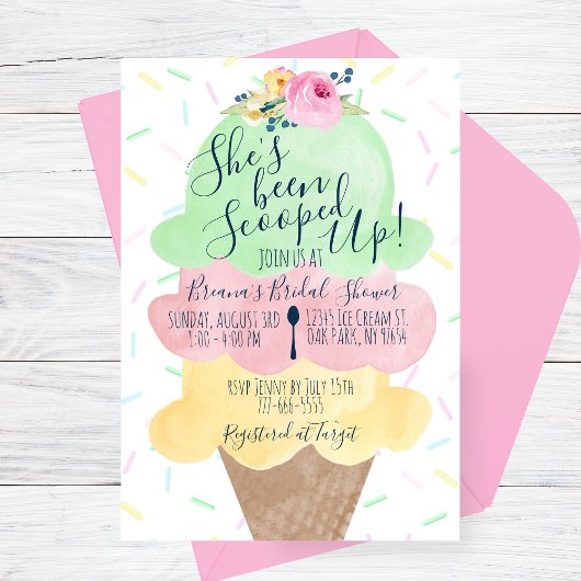 アイスをスクープされたブライダルシャワー 招待状
