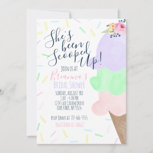 アイスをスクープされたブライダルシャワー 招待状 (正面)