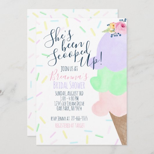 アイスをスクープされたブライダルシャワー 招待状 (正面/裏面)
