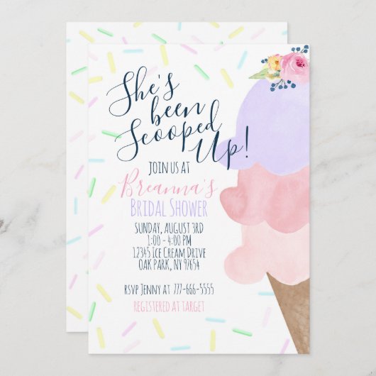 アイスをスクープされたブライダルシャワー 招待状 (正面/裏面)