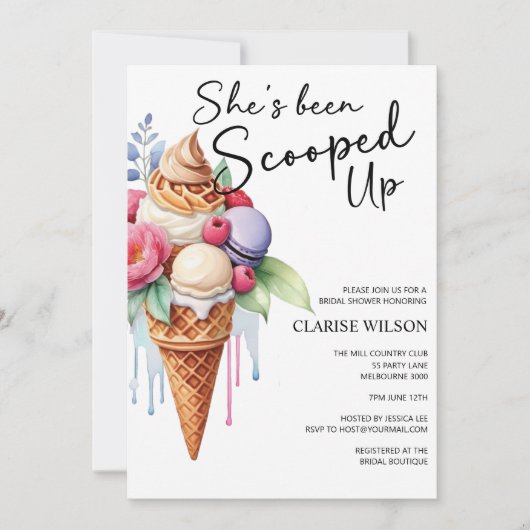 アイスをスクープされたブライダルシャワー 招待状 (正面)