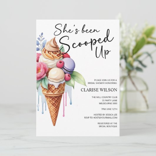 アイスをスクープされたブライダルシャワー 招待状 (スタンド正面)
